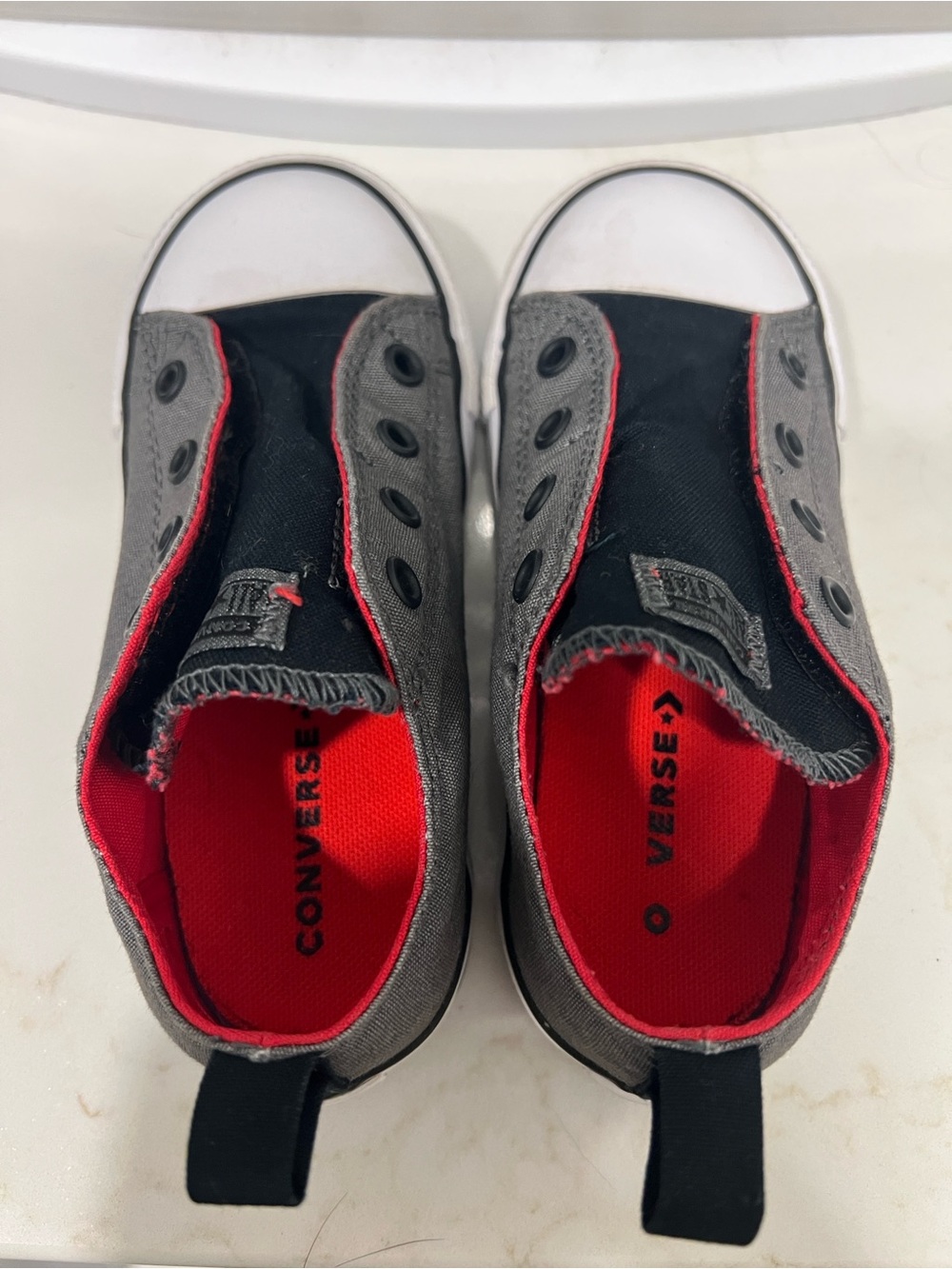 Converse Kids Grey & Black Slip-On Canvas Sneakers with Red Lining